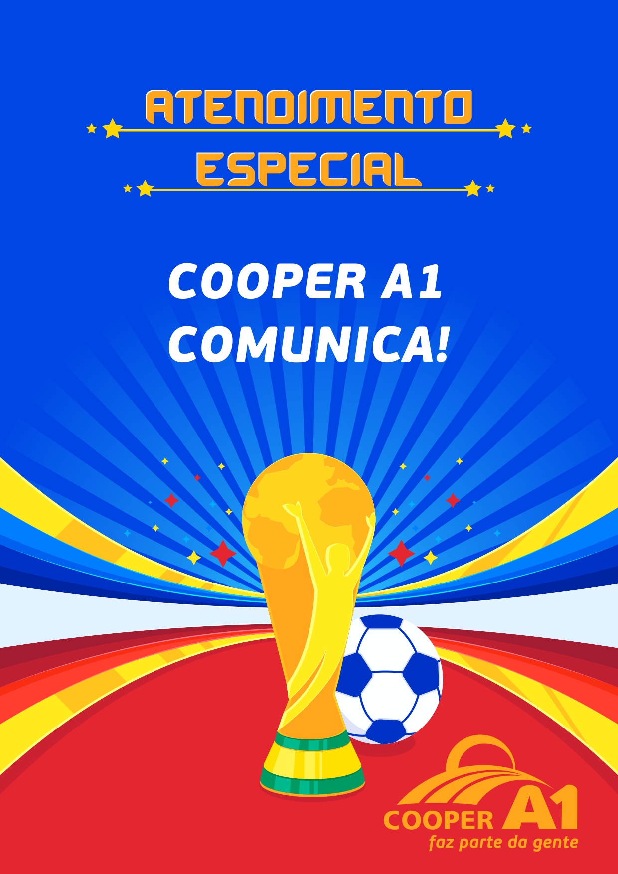 COOPER A1 COMUNICA: somente setores administrativos e postos de combustíveis estarão atendendo durante o jogo do Brasil, nesta sexta-feira