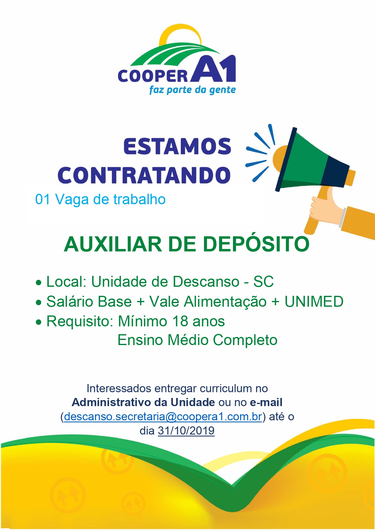 VAGA DE EMPREGO PARA UNIDADE DE DESCANSO