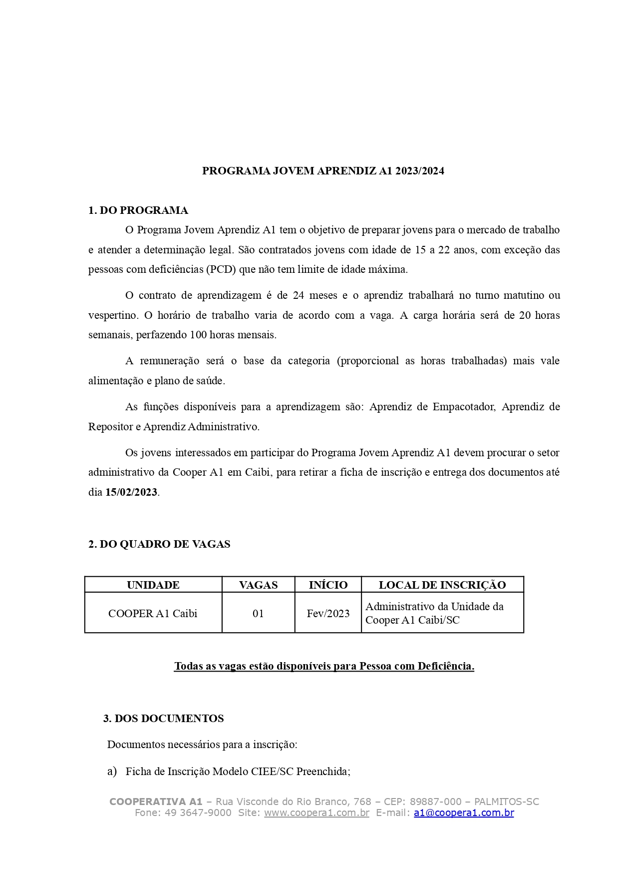 EDITAL JOVEM APRENDIZ CAIBI/SC